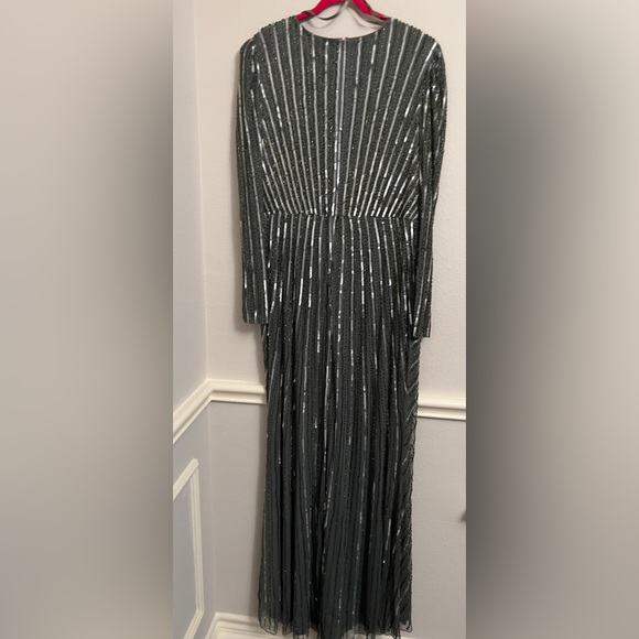 MAC DUGGAL Slate Gray Embellished Puff-Sleeve Side Knot Gown SZ 16 #5641 NWOT - Picture 6 of 13